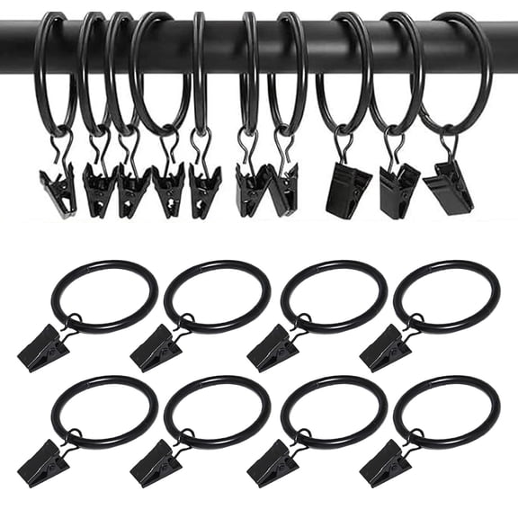 16 Pack Curtain Rings with Clips, Window Clip Rings Black Curtain Hooks Hangers Clip Rings for Hanging Drapery Drapes Bows, Small 1.26 Inch in Diameter, Fits up to 1" Rod
