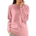 thumbnail image 3 of ManxiVoo Women's Round Neck Knit Sweater with Floral Crochet Design Vintage Style Pullover Top L Size Pink, 3 of 9