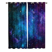 Curtains 40 inch Wide by 63 inch Length for Living Room Bedroom, Blackout Room Darkening Galaxy Stars Universe Planet Nebula Starry Sky Window Curtain Thermal Insulated with Grommet Drapes, 2 Panels
