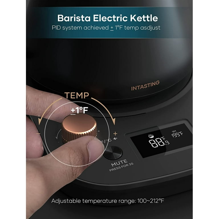 Electric Gooseneck Kettle, 0.9L Pour Over Kettle with Precise 1℉  Temperature Control, Stainless Steel Inner, 1200W Quick Heating, for Coffee  Master, Matte Black 
