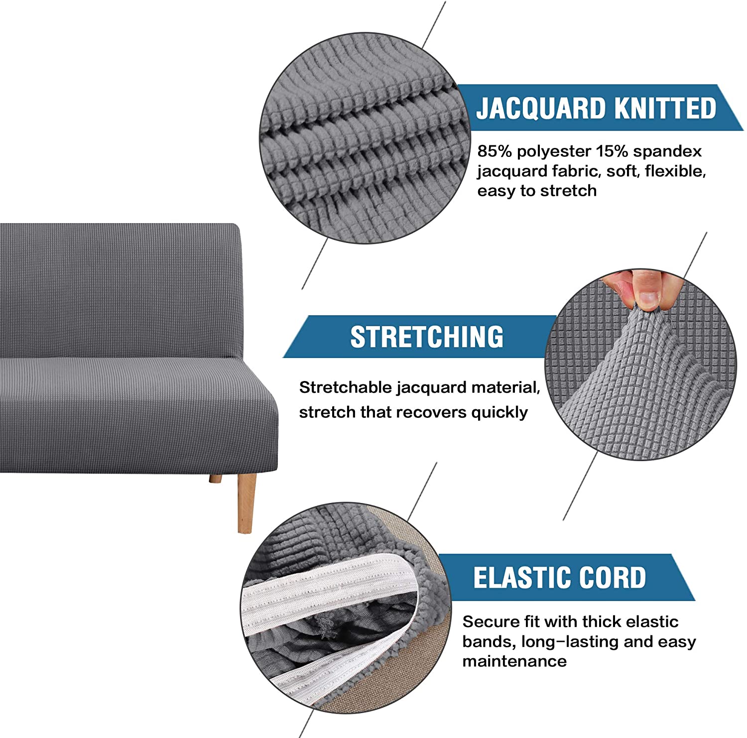 XUELC Armless Stretch Thickened Sofa Bed Cover Protective Cover Stretch Functional Rich Texture High Spandex Small Plaid Jacquard Fabric Duvet Cover