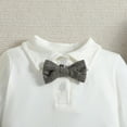 thumbnail image 5 of FYMNSI Baby Boy Suit Gentleman Outfit Clothes Set Infant Tuxedo Long Sleeve Dress Shirt+Vest+Suspender Pants+Bowtie+Beret Hat 6-12 Months Gray, 5 of 9