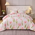 thumbnail image 3 of Koniroom 3 Pieces Pink Floral Comforter Set Queen Size, Tulips Botanical Bedding Sets with Cute Flowers for Teen Girls (90x90 Inches), 3 of 7