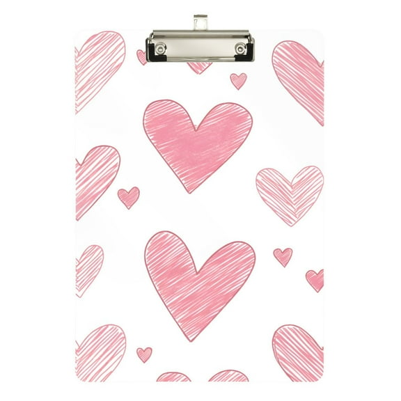 FORMRS Acrylic Clipboard with Low Profile Clip Standard A4 Letter Size, 12.5" x 9", Hand Drawn Hearts
