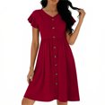 thumbnail image 2 of TaTaai Women's Solid Color V-Neck Dress with Flutter Sleeves, Cinched Waist, and Flattering A-Line Silhouette Gift, 2 of 6