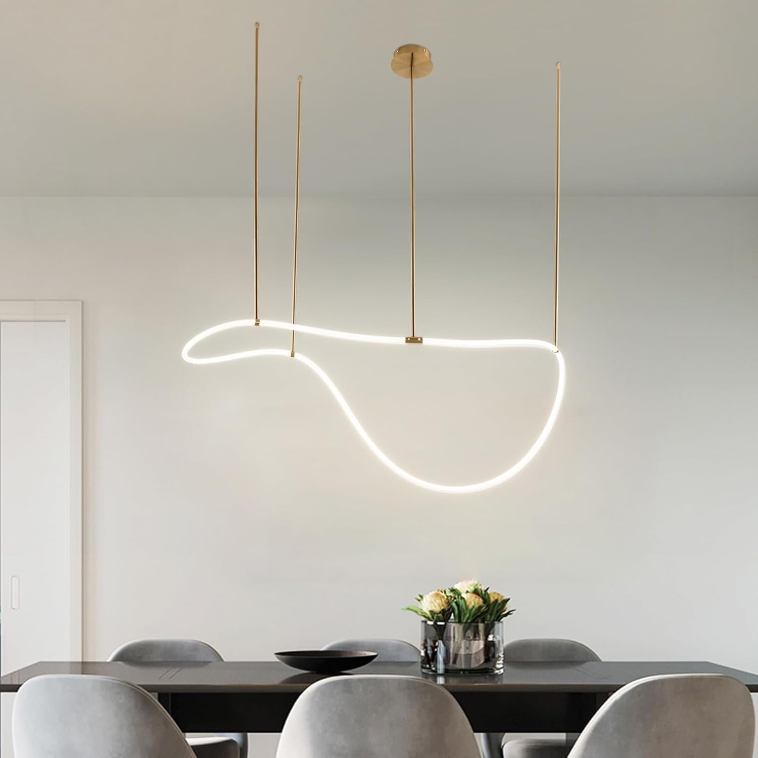 LED Modern Music Symbol Pendant Light, 4500K Acrylic Linear Adjustable Height Chandeliers Ceiling Mount Lighting Fixture for Dining Room Living Room Bedroom