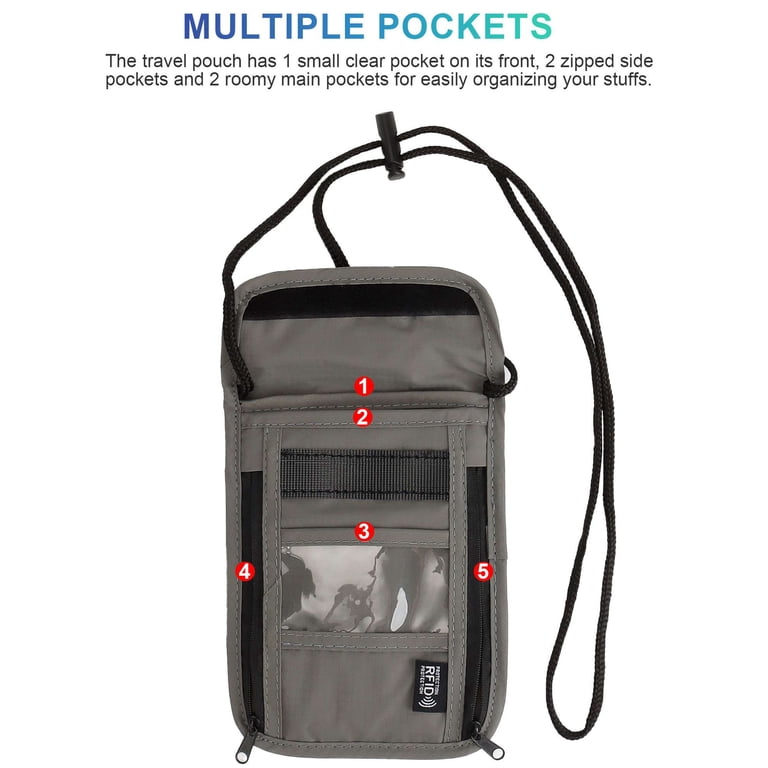RFID Blocking Travel Neck Wallet - Waterproof Passport Holder, Document Organizer With Adjustable Strap