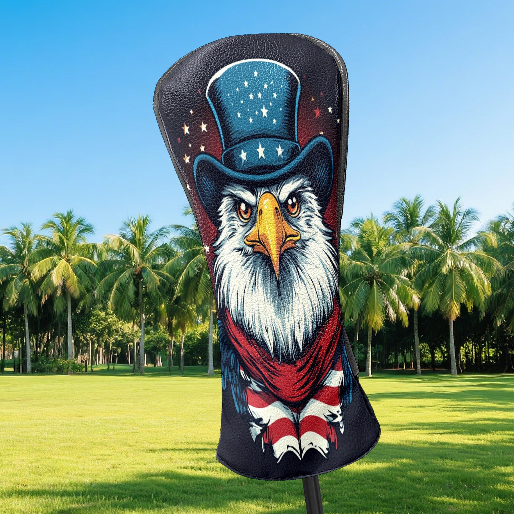 Golf Club Head Cover Waterproof Leather Golf Accessories HeadCovers Set Driver Headcover for Women Men USA Flag Eagle Hat Pattern