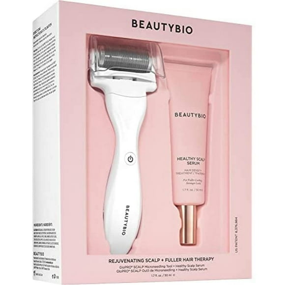 BeautyBio Rejuvenating Scalp + Fuller Hair Therapy Set. GloPRO Scalp Microneedling Tool + Healthy Scalp Serum
