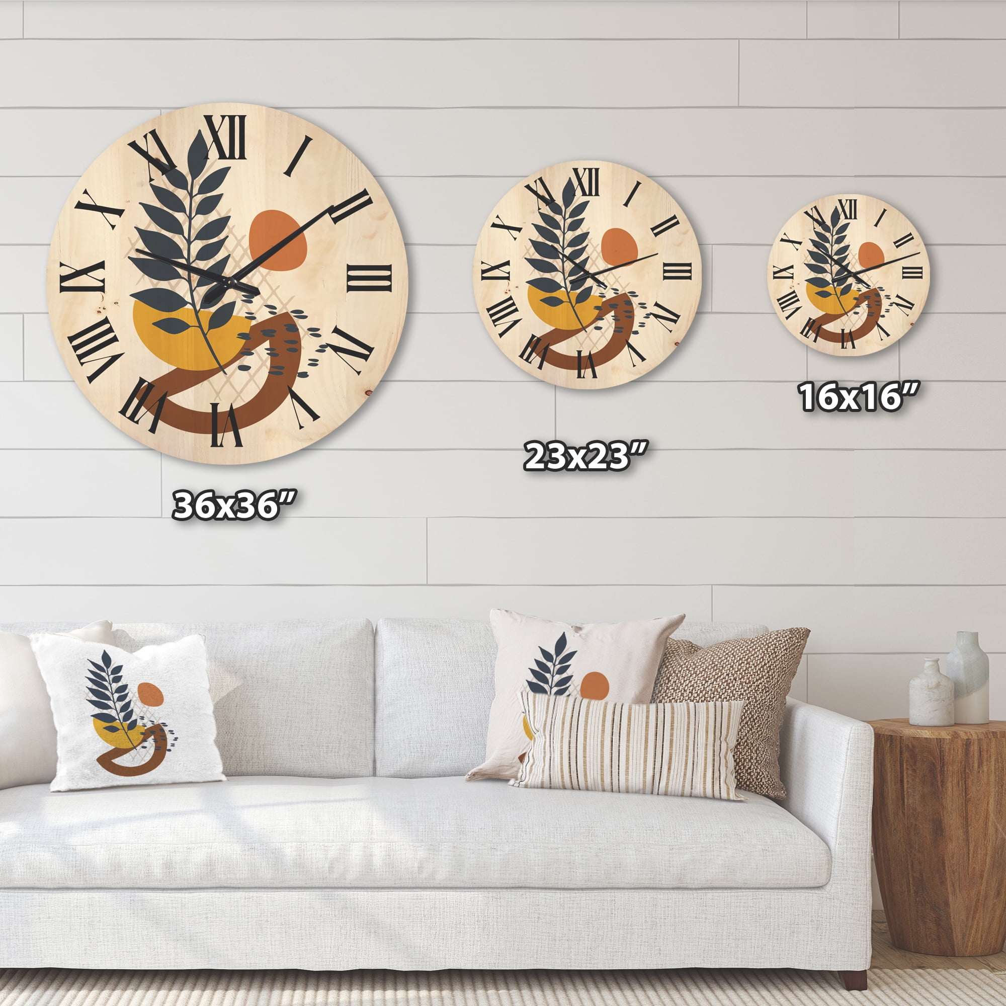 Designart 'Abstract Leaves With Elementary Shapes' Modern Wood Wall Clock