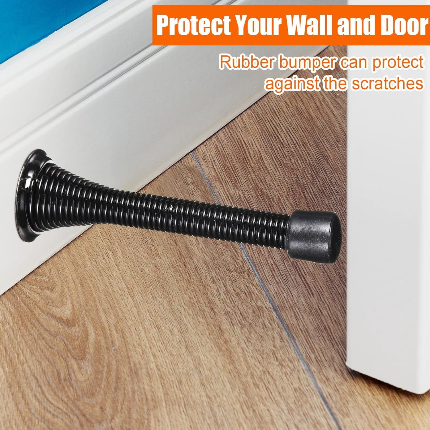 36 Pieces Spring Door Stopper with Rubber Bumper Flexible Spring Heavy Duty Wall Door Stop for Home Offices Schools(Matte Black)