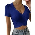 thumbnail image 3 of FASHIONWT Casual Women Cross Front Short Sleeve T-Shirt, 3 of 4