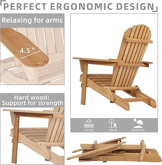 D-road Half Pre-Assembled Folding Adirondack Chair, Set of 2, Outdoor Wood Patio Chair for Backyard/Pool/Beach,Brown