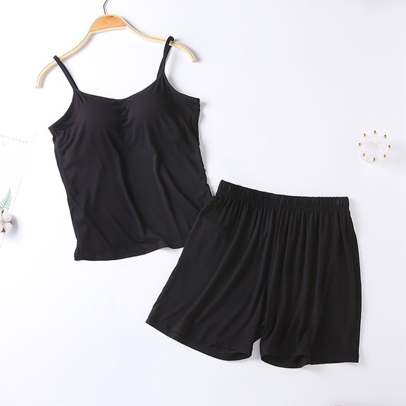 Wensltd Solid Color Pajamas for Women Slim Fit Tank Top and Pant Fashion Sleepwear Sets