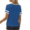 thumbnail image 5 of Fesfesfes Women's Summer T-Shirt Leisure Short Sleeve Contrast Stripe Collar Cuffs V-neck Tops Trendy Breathable Daily Wearing Blouses(Blue,2XL), 5 of 8
