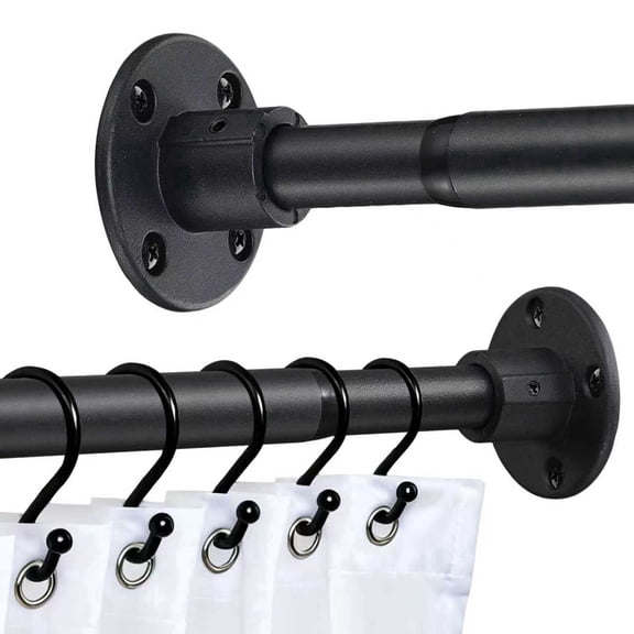 FENHRTVM Shower Curtain Rod 28-90 Inch Adjustable Length Shower Rod Screw Fastening Alloyed Iron, Black