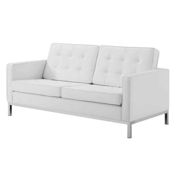Contemporary Modern Urban Designer Living Room Lounge Club Lobby Loveseat Sofa Faux Vinyl Leather White Walmart Com Walmart Com
