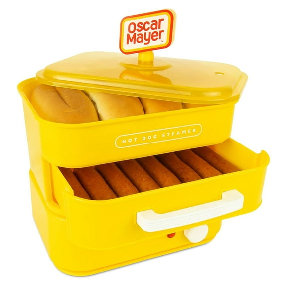 Oscar Mayer Diner-Style Hot Dog Steamer and Bun Warmer, 8 Hot Dog and 4 Bun Capacity, Steam Bratwursts, Sausages, Vegetables, Fish, Dumplings, Yellow Oscar Mayer Steamer