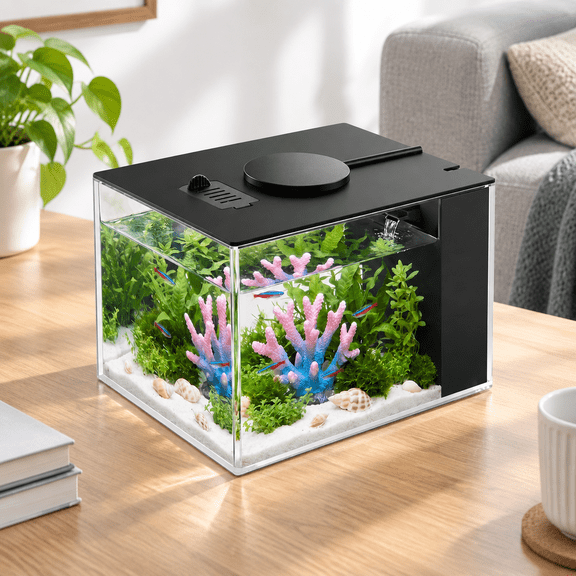 1 Gallon Betta Nano Aquarium Starter Kit with LED Lighting and Filter Pump System