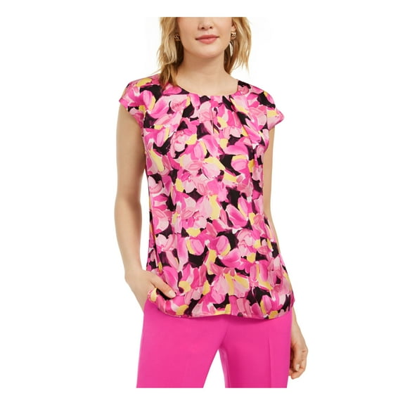 KASPER Womens Pink Floral Sleeveless Jewel Neck Top Size: XL