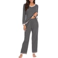 thumbnail image 3 of Hanerdun Women Pajama Set Female Sleepwear Long Sleeve Pjs, Gray M, 3 of 7