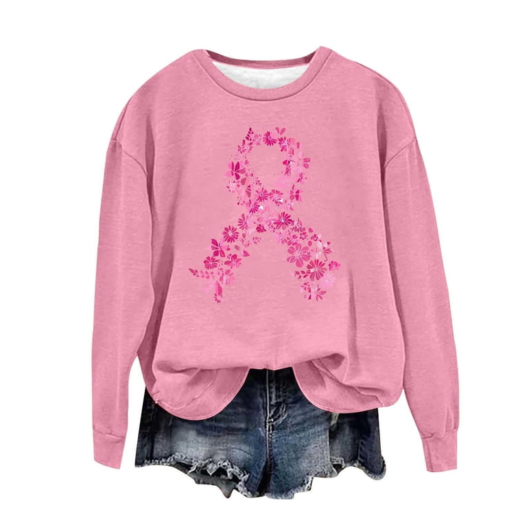 Cllios Breast Cancer Awareness Sweatshirt Women Pink Ribbon Graphic Shirt Casual Long Sleeve Crewneck Pullover Top Inspirational Gifts For Survivors