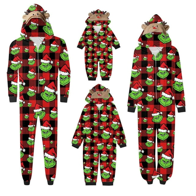 Pyjamas Assortis avec Capuche de Renne, Tenues Assorties pour la Famille, Pyjamas Colorés Assortis, Célébrez les Fêtes en Harmonie (Rouge)