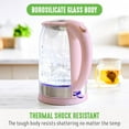 thumbnail image 3 of 1.7 Liter Glass Electric Kettle, Easy One Touch Use, Quick Heating, Filtered Spout, LED Base, Auto Shut-Off, Cordless Serving, Coffee and Tea, Pink, 3 of 5