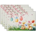 thumbnail image 1 of SHIQI-Easter Placemats Set of 4 Spring Bunny Rabbits Flowers Place Mat 12x18 Inch Colorful Eggs Tree Floral Table Mats Washable Satin Resistance for Party Kitchen Dining Holiday Decor, 1 of 4