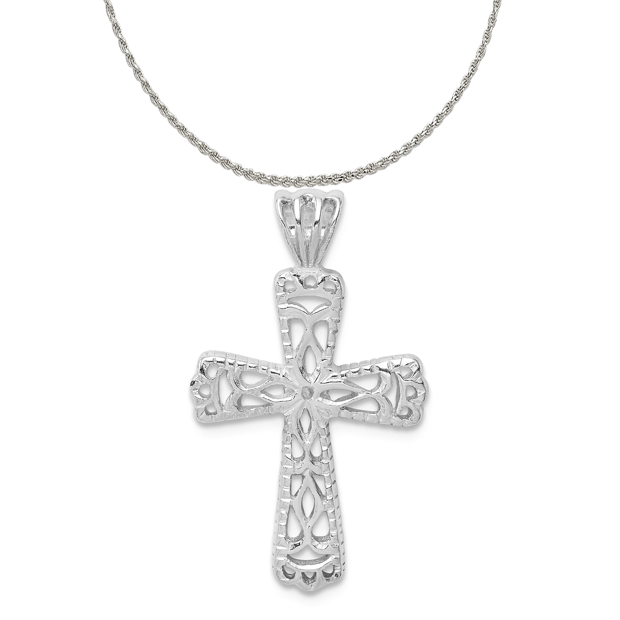 Rhodium-plated 925 Silver Budded Cross Pendant with 18 Necklace Jewels Obsession Silver Cross Necklace
