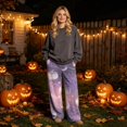 thumbnail image 2 of Halloween Pajama Pants for Women,Plus Size Halloween Printed Elastic Waist Wide Leg Sleep Pants,Casual Loose Sleepwear Bottoms Lounge Pants Dark Purple,2XL, 2 of 6