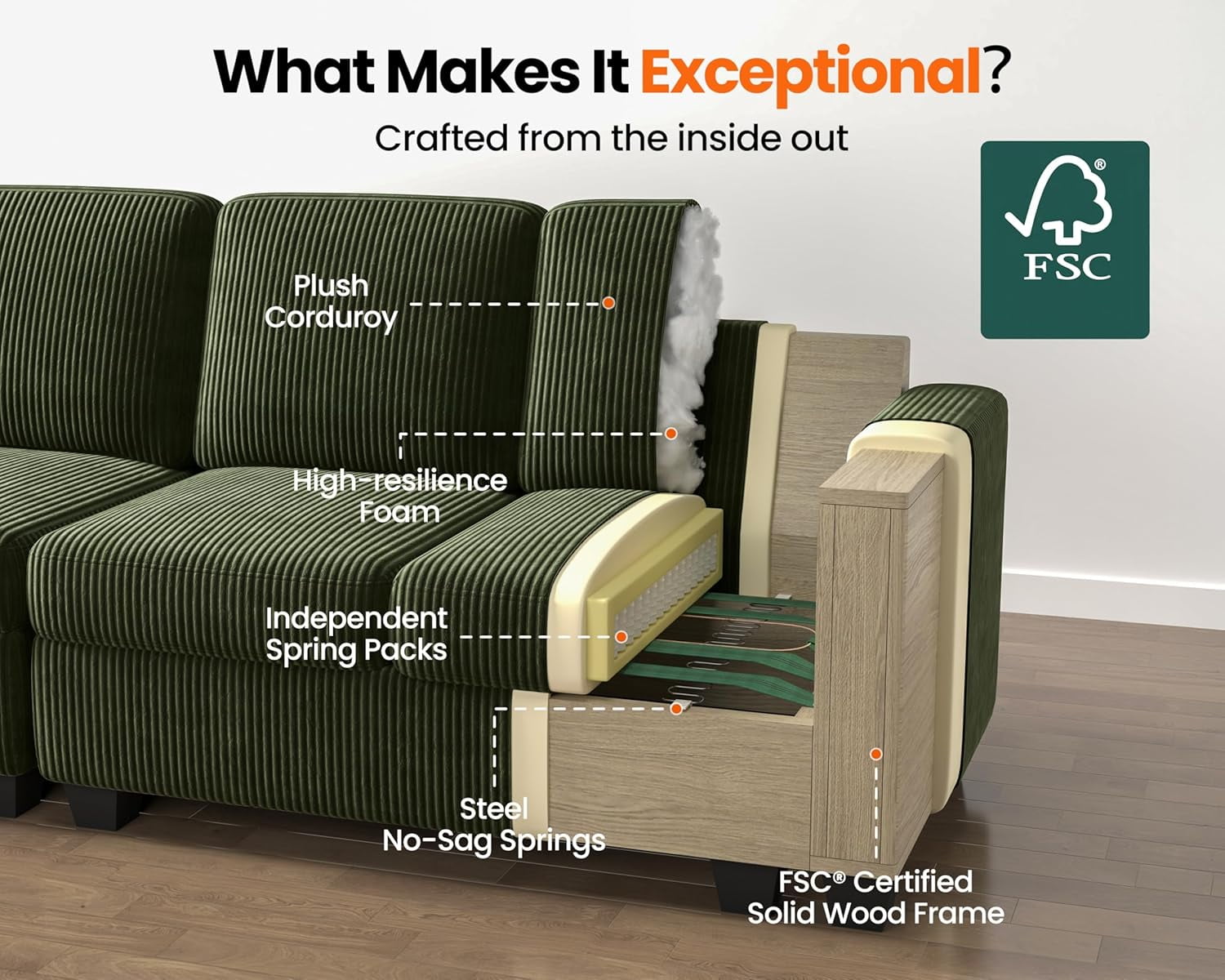 CHIC HOUSE Pull Out Sofa Bed Couch Queen Size with Mattress USB, Convertible Sleeper Sofa Loveseat for Small Spaces RV, Corduroy Pull Out Couch Bed for Living Room with Cup Holders LED Lights, Green
