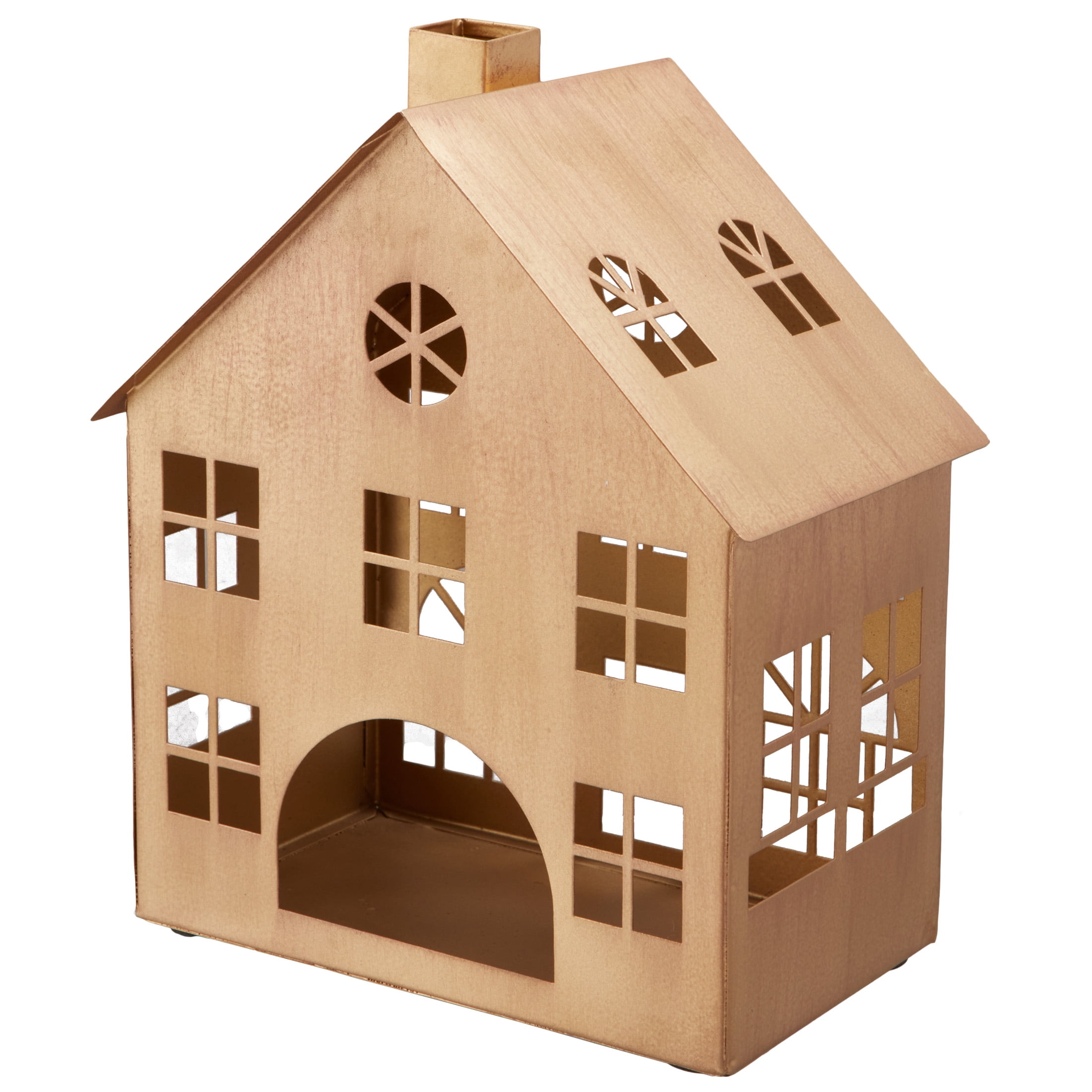 Large Metal Decorative House Christmas Tabletop Decoration, Bronze, 8.5", by My Texas House