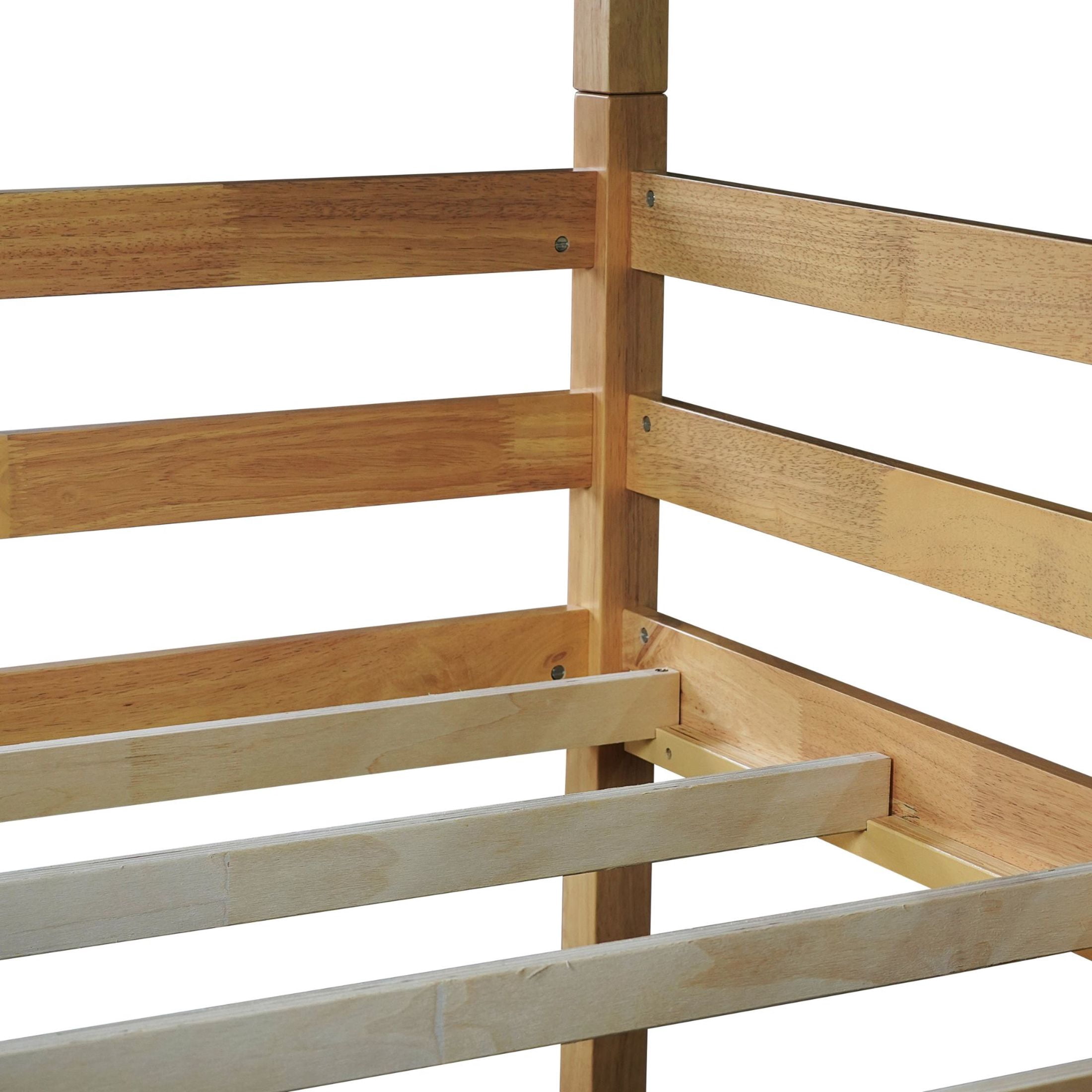 Noble House Shasha Triple Rubber Wood Bunk Bed, Convertible Twin over Twin over Twin with Guardrails and Ladders, White Oak