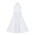 thumbnail image 4 of Moggemol Big Girls Mock Neck Cutout Back Praise Lyrical Dance Workout Maxi Dress Sleeveless Leotard White 12, 4 of 7