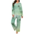 thumbnail image 2 of YanHoo Womens Pajama Sets Stars Printed V Neck Long Sleeve Pjs Lounge Set Soft Comfy Sleepwear Loungewear, 2 of 8