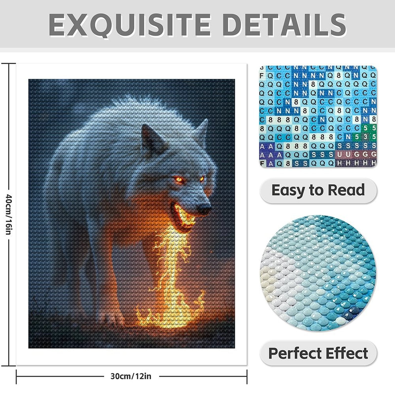 Diamond Art Kits for Adults - 5d White Wolf Flames Glowing Eyes Forest Diamond Painting for Adults, Diamond Art for Adults Beginners, Diamond Painting Kits for Adults for Home Wall Decor