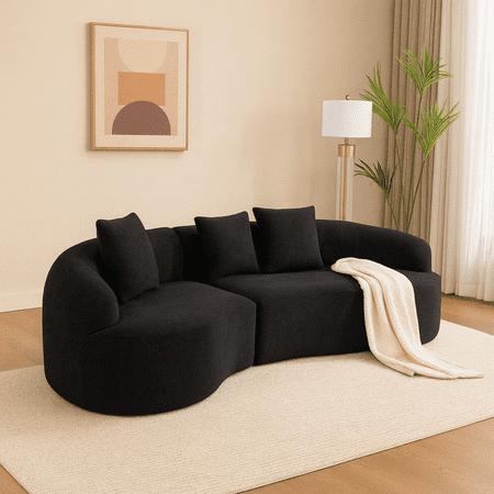 Compression Sponge Sofa Black Curved Modular Sectional, 30D High-Density Chenille Sleeper Couch for Apartment,Living room 110"L