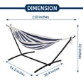 thumbnail image 3 of 2 Person Double Brazilian-Style Hammock with Sturdy Steel Stand - 450lbs Capacity Cotton Bed - Portable & Space-Saving - Indoor Outdoor Patio Camping Garden - Carry Bag - Blue and White, 3 of 9