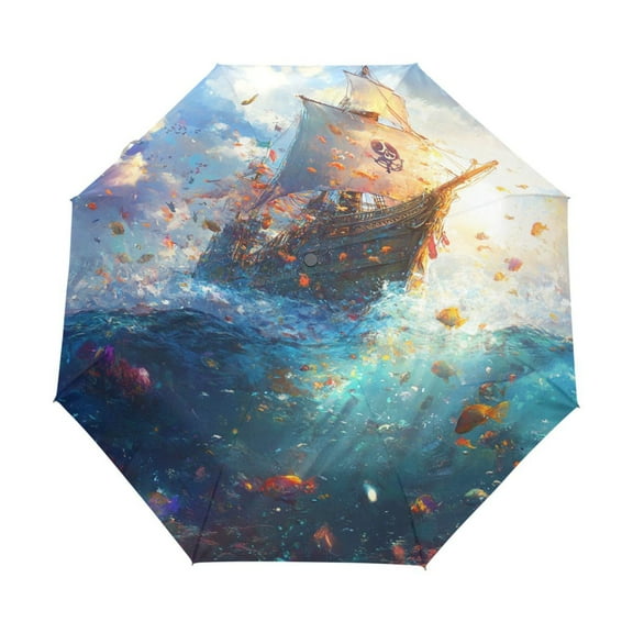 BZSMCE One-Touch Auto Open Close Rain Umbrella With Creative Whimsical Pirate Dream Pattern