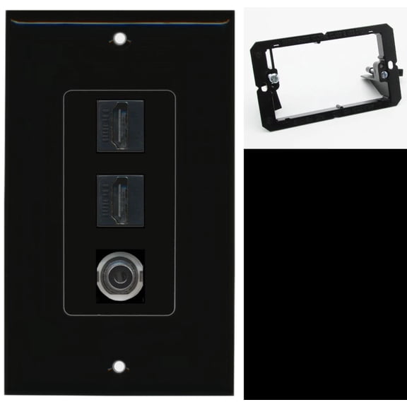 Ultra Spec Cables 2 Port HDMI 3.5mm Wall Plate DecorZ Black w/Mounting Bracket