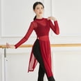 thumbnail image 3 of Traje de práctica de danza moderna con abertura larga, cuello alto, malla, para mujer, traje de baile ajustado, traje de yoga, corte ajustado., 3 of 5