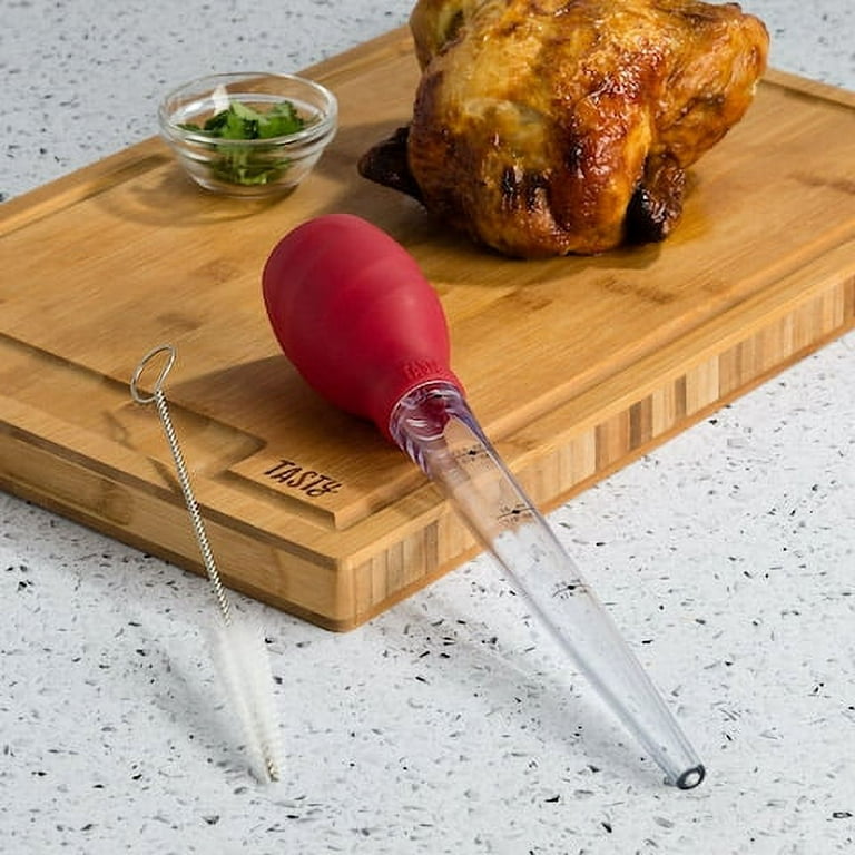 Tasty Turkey Baster Set with Cleaning Brush, Silicone Bulb, Red 