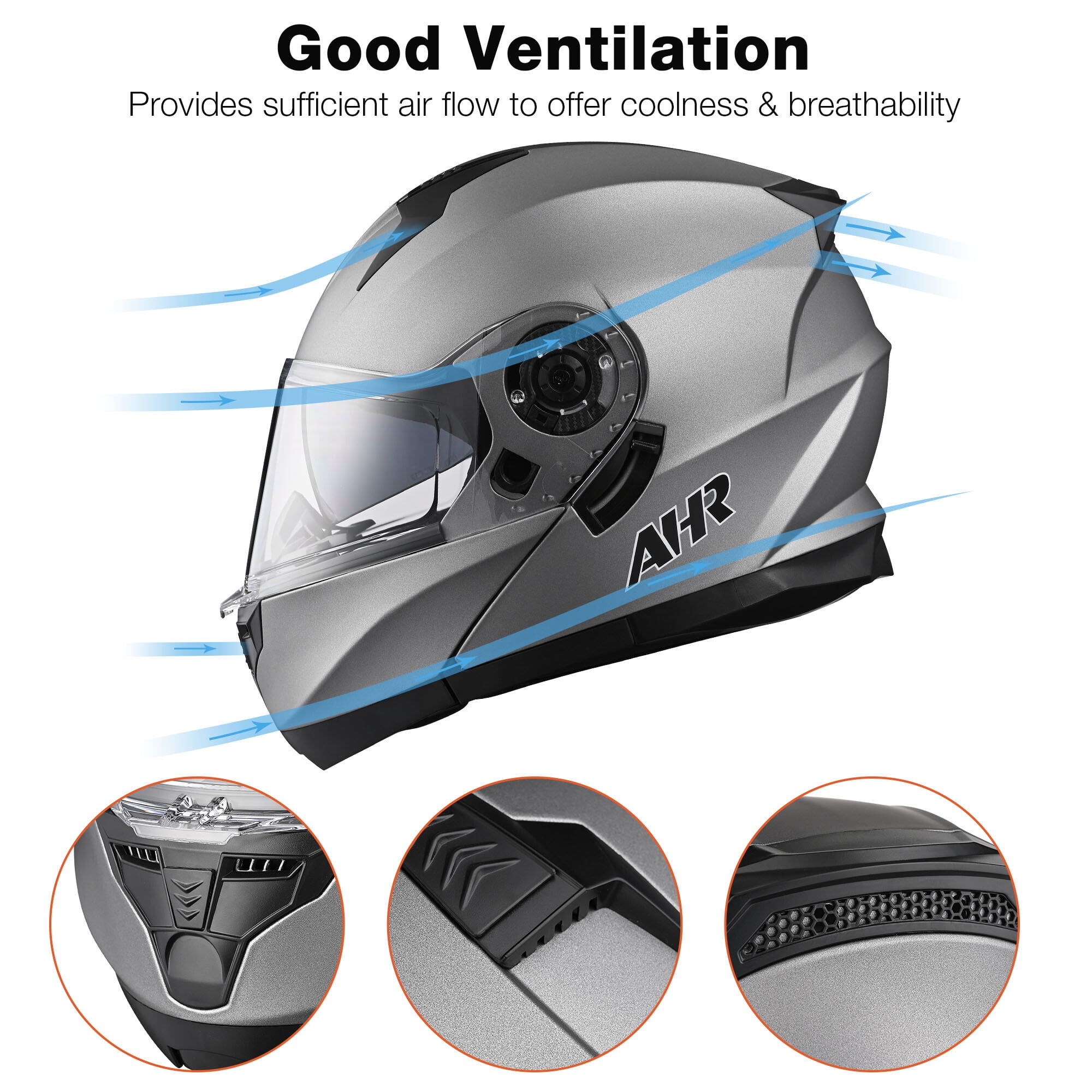 AHR RUN-M3 Modular Flip Up Helmet Full Face Dual Visor DOT Motorcycle Bike S