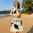 thumbnail image 4 of Susaid Panda Doing Yoga Pattern Women's Casual Floral Print Crewneck Short Sleeve A Line Boho Maxi Dress, 4 of 6