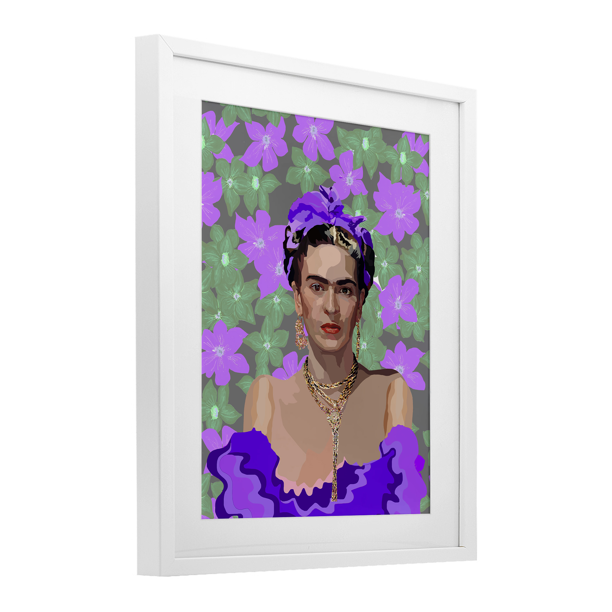 Floral Reverie Frida White Framed Print Under Glass, design by Lynnda Rakos