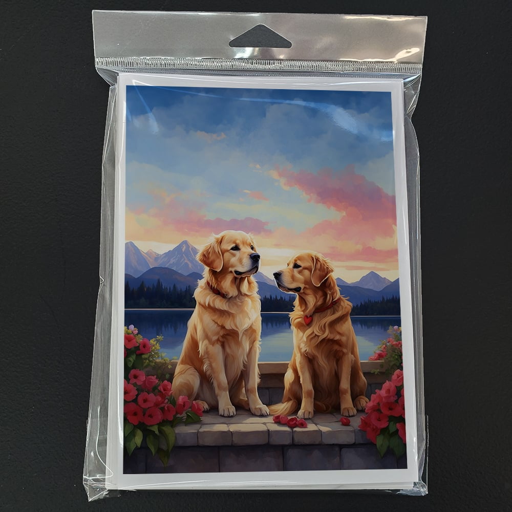 Golden Retriever Two Hearts Greeting Cards Pack of 8 7 in x 5 in