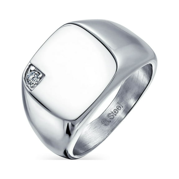 Bling Jewelry Mens Large Square CZ Accent Blank Monogram Initial Signet Ring Stainless Steel