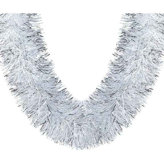 32.8Ft Christmas Tinsel Garland Xmas Tree Decorations Christmas Silver & White Metallic Twist Garland Ceiling Hanging Decorations for New Year Party Birthday Holiday Indoor Outdoor Supplies