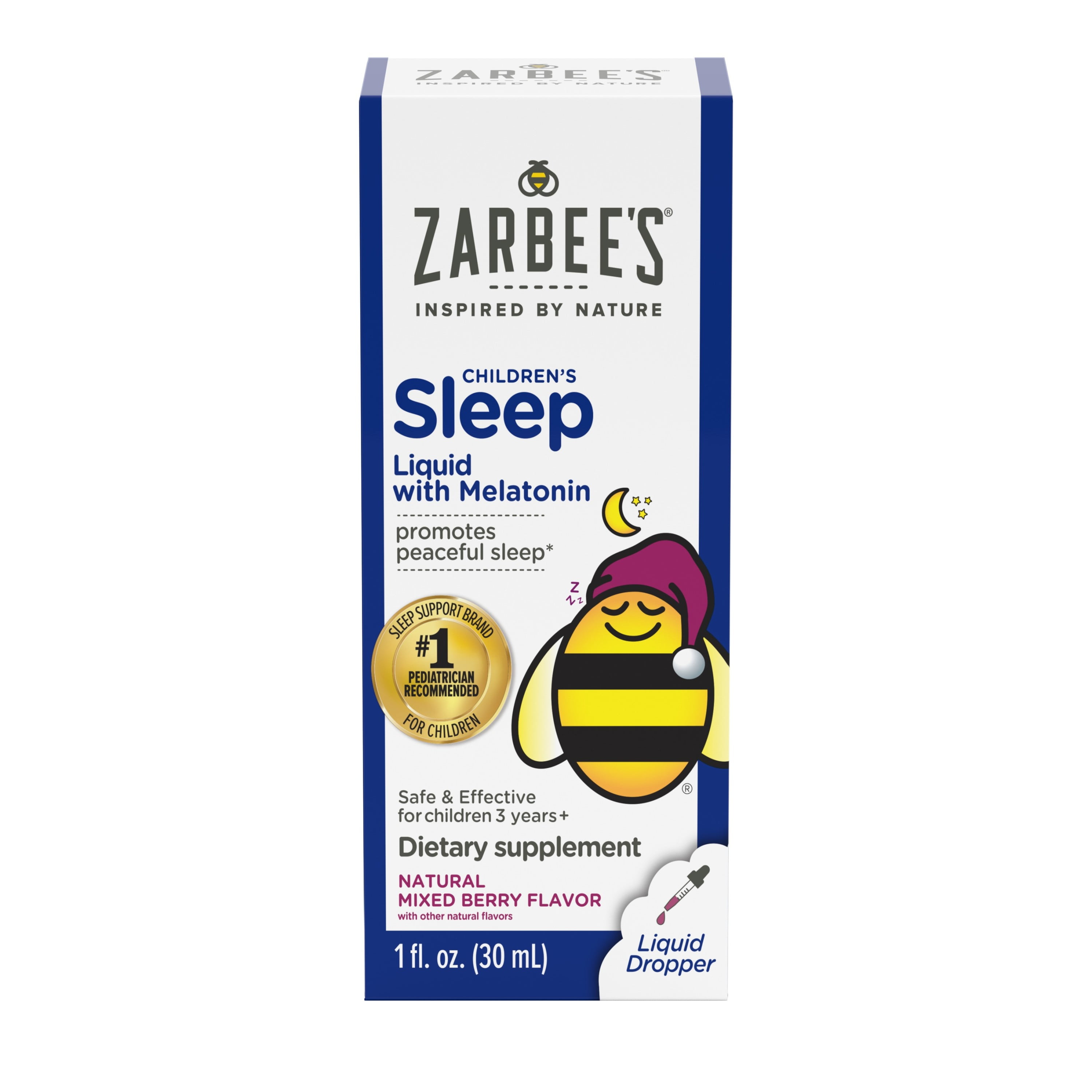 Zarbee’s Kid’s Sleep Liquid with Melatonin, Drug-Free, Non-Habit Forming, Natural Berry, 1 fl. oz